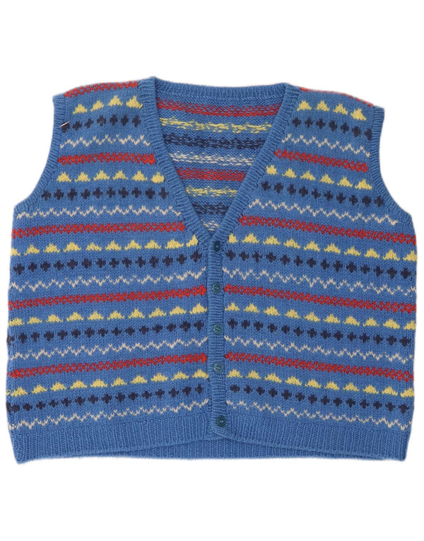 Vintage Damen Ärmelloser Cardigan Pullover UK 18 XL Blau Fair Isle