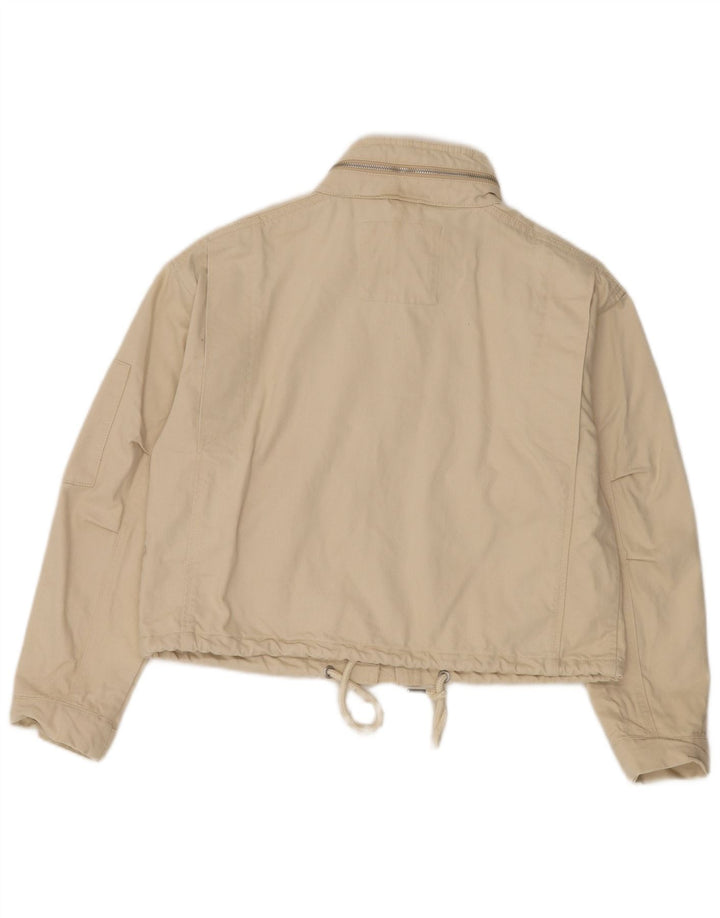 Superdry Damen Crop Oversized Utility Jacke UK 8 Small Beige Baumwolle