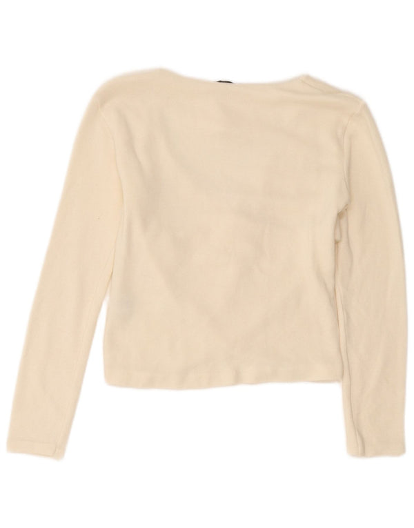 Zara Damen Crop Langarmbluse Top UK 10 Small Off White Viscose
