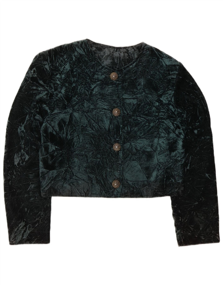 Vintage Damen Samt Bolero Jacke UK 14 Mittelgrün