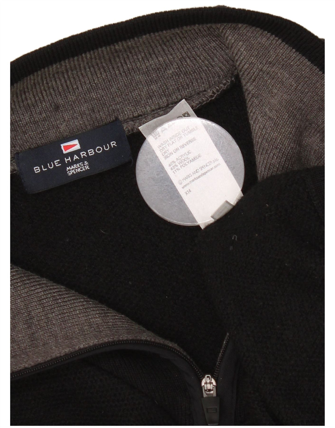 MARKS & SPENCER Herren Blauer Harbor-Pullover mit Reißverschluss, XL, schwarzes Acryl
