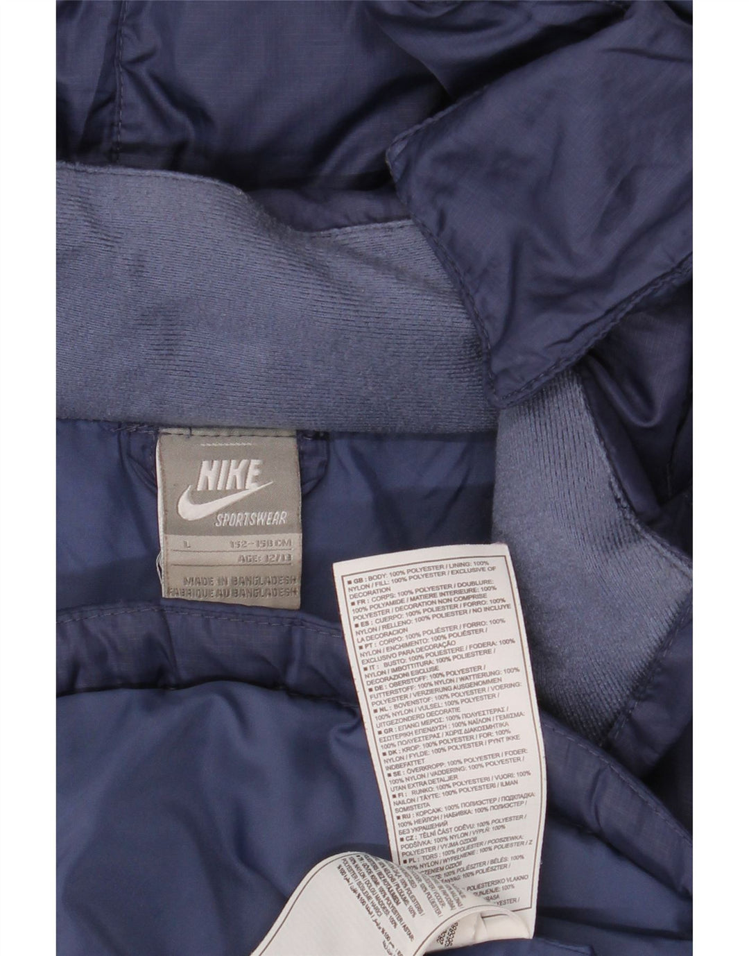 Nike Jungen gepolsterte Jacke mit Grafik und Kapuze, 12–13 Jahre, Größe L, Marineblau