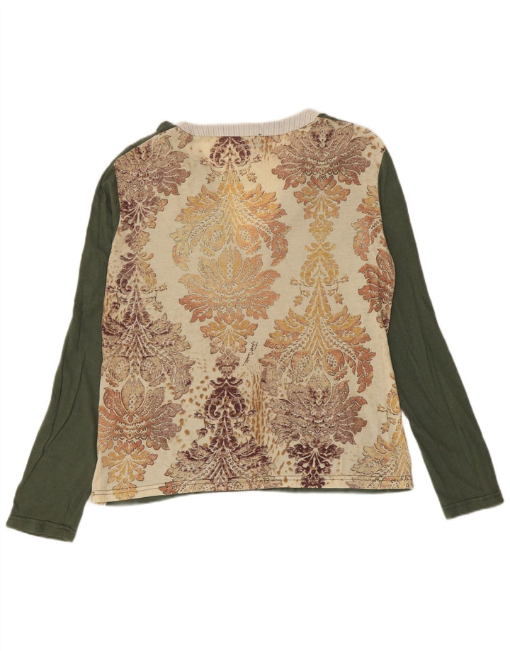 Just Cavalli Damen Top Langarm UK 12 Mittelgrün geblümt