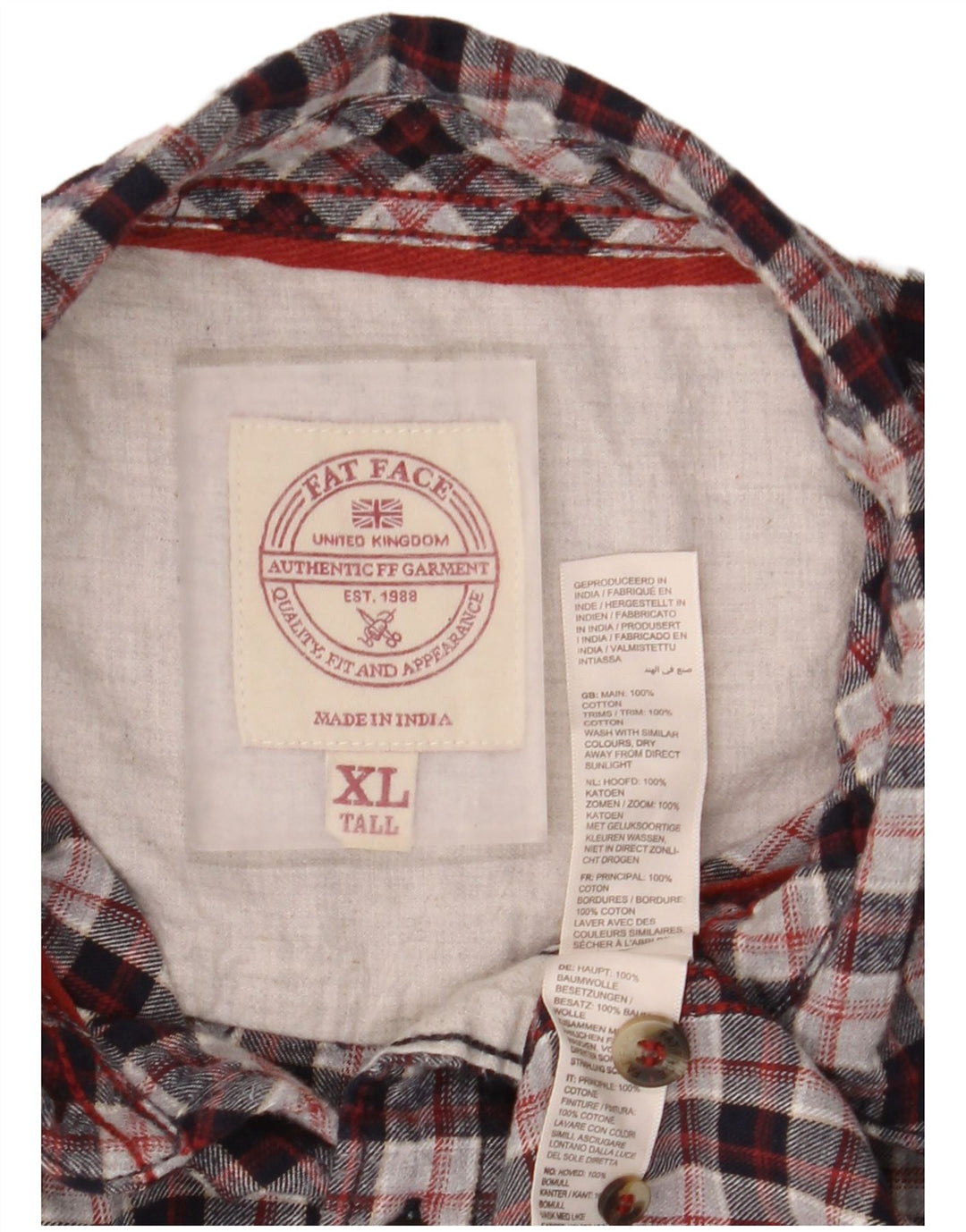 Fat Face Mens Tall Karo-Flanellhemd XL, rot kariert, Baumwolle