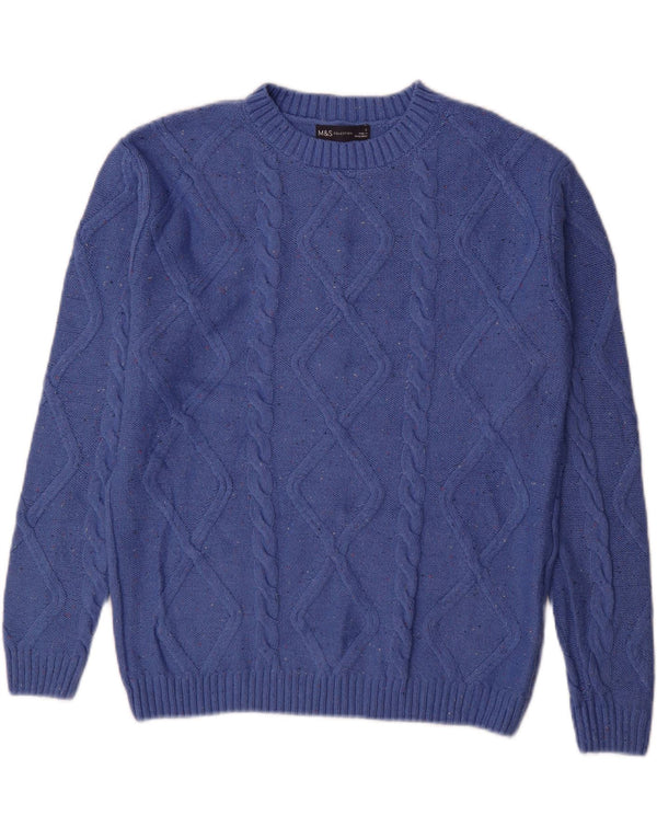 Marks & Spencer Mens Crew Neck Jumper Sweater Small Blue Flecked Cotton