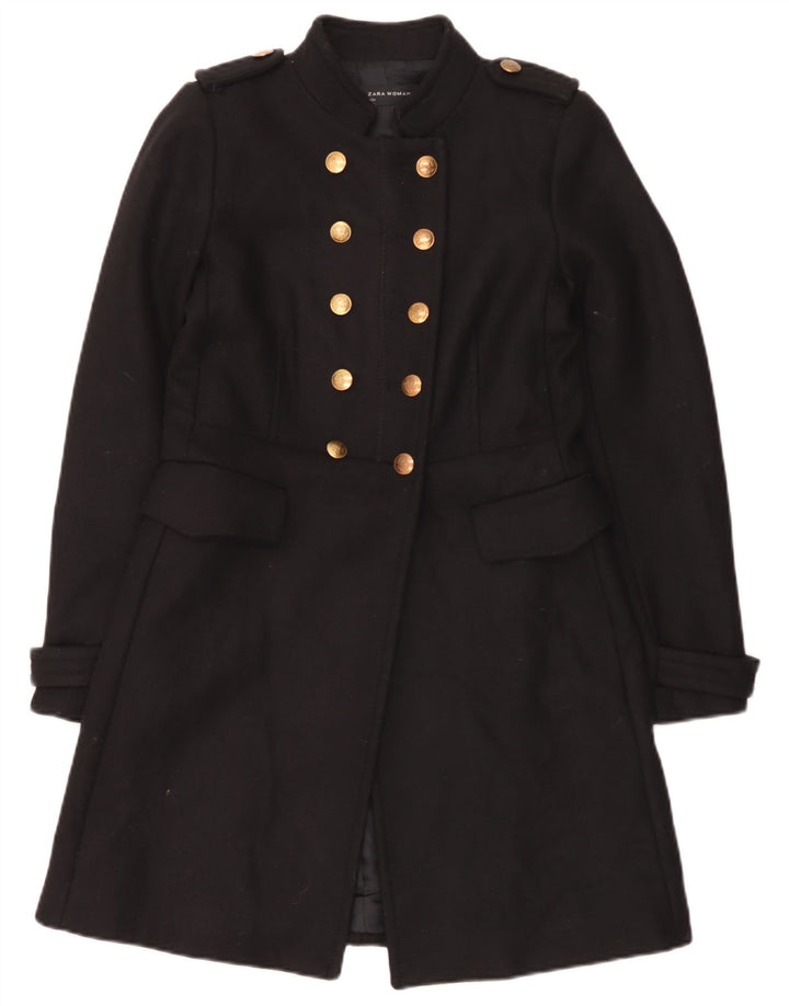 Zara Damen-Militär-Zweireihermantel UK 12 Mittelschwarze Wolle