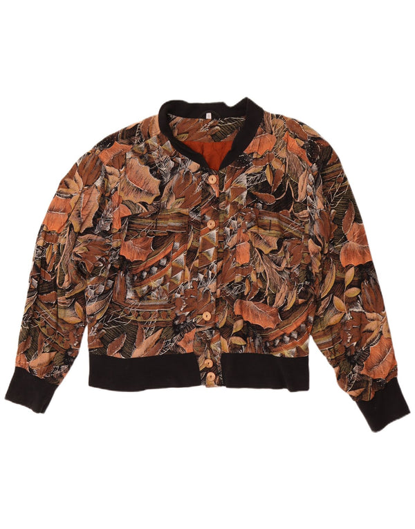 Vintage Damen Bomberjacke EU 40 Mittelbraun geblümt