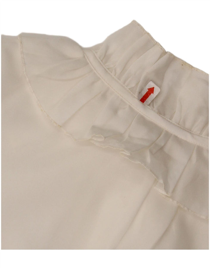 VINTAGE Damen Hemdbluse mit Rüschen vorne, UK 16, Groß, Weiß