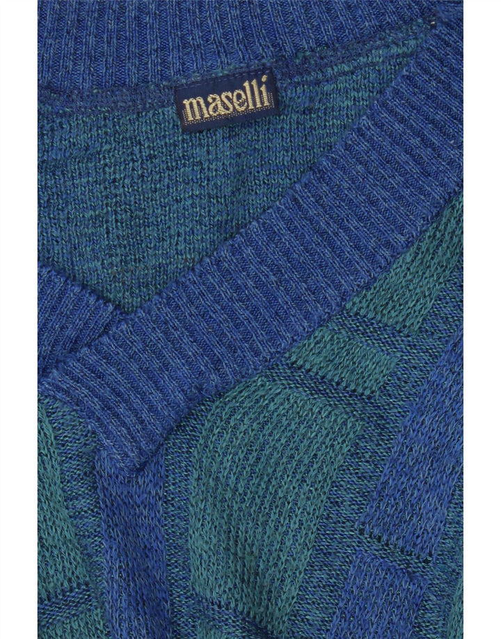 Maselli Herren-Pullover mit V-Ausschnitt, groß, blau kariert