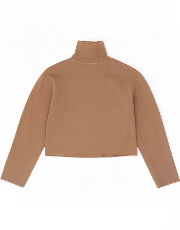 Zara Damen Crop Top Langarm UK 10 Small Beige Baumwolle