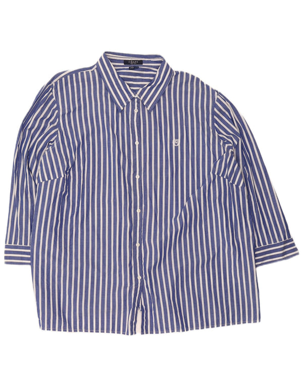 Chaps Damen-Hemd mit 3/4-Ärmeln, UK 22 3XL, blau gestreift, Baumwolle