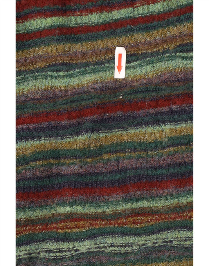 Vintage Herren Pullover mit V-Ausschnitt, groß, grün gestreift, Wolle
