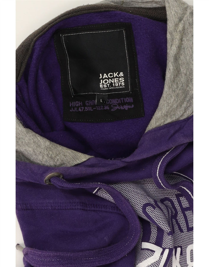 JACK & JONES Mens Graphic Hoodie Jumper Large Purple Vintage Jack & Jones and Second-Hand Jack & Jones from Messina Hembry 