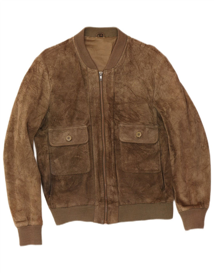 Vintage Damen Wildleder Bomberjacke IT 50 XL Khaki Leder
