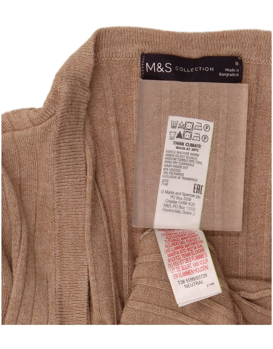 Marks & Spencer Damen Longline Open Cardigan Pullover UK 10 Small Beige
