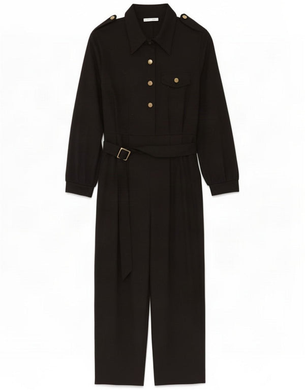 Zara Damen-Militär-Langarmoverall UK 14 Large Schwarz Polyester