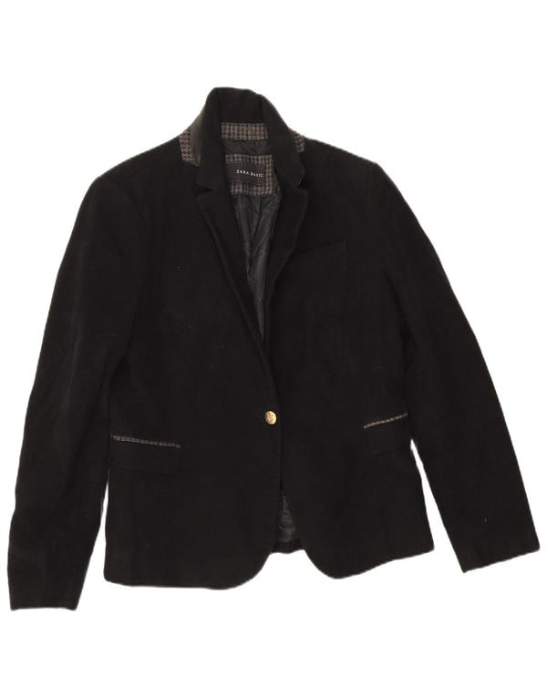 Zara Damen 1-Knopf-Blazerjacke UK 14 Große schwarze Baumwolle