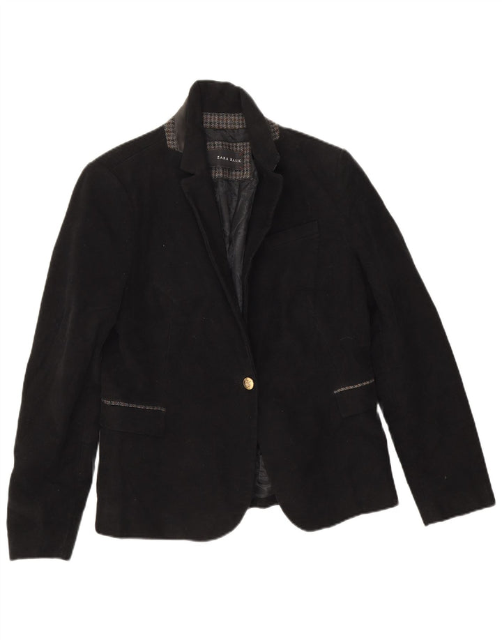 Zara Damen 1-Knopf-Blazerjacke UK 14 Große schwarze Baumwolle