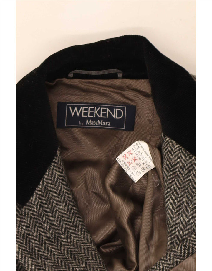 Max Mara Damen Weekend 3-Knopf-Blazer-Jacke, UK 16, großes graues Fischgrätenmuster