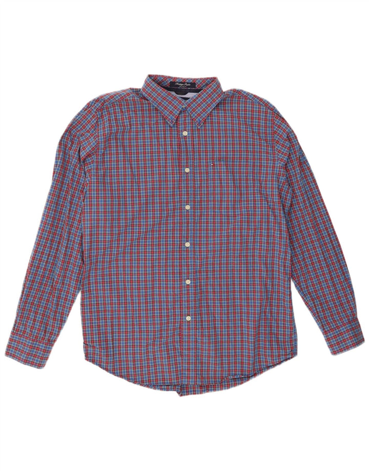 TOMMY HILFIGER Herren Heritage-Hemd, groß, blau kariert, Baumwolle