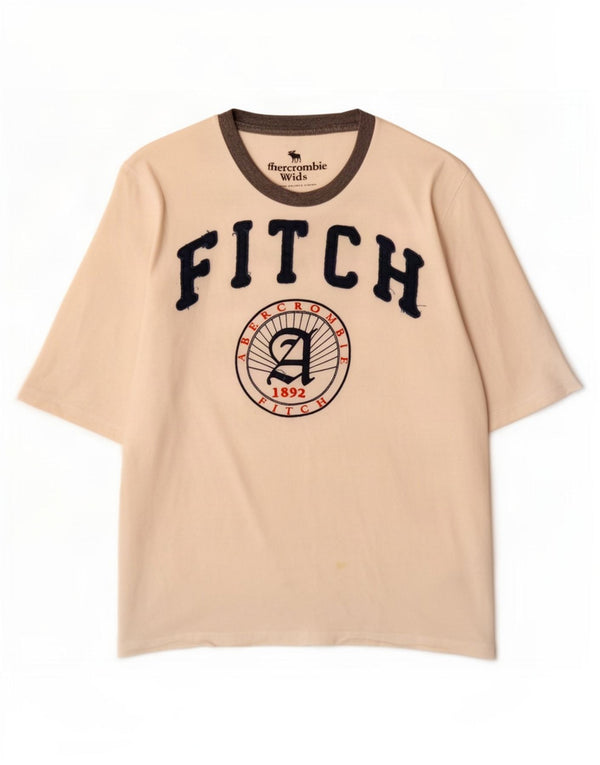 Abercrombie & Fitch Jungen-T-Shirt mit Grafik, 11–12 Jahre, weiße Baumwolle