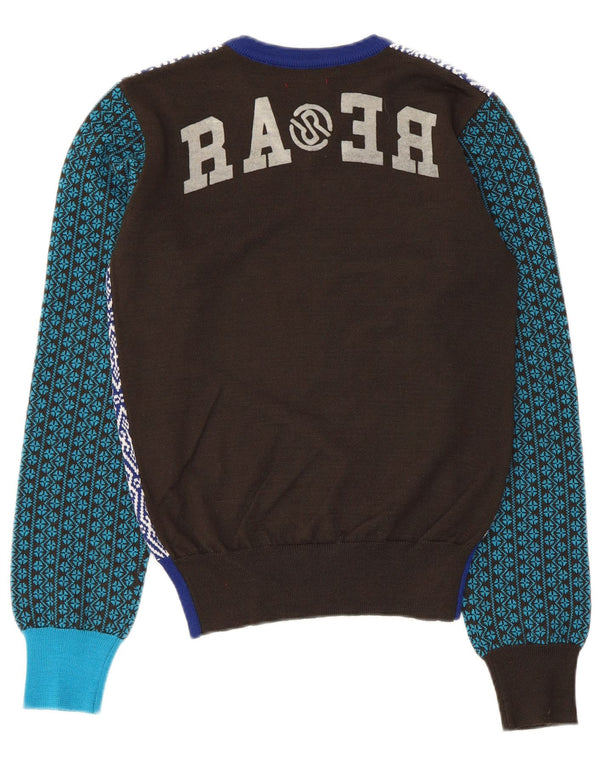 Vintage Damen V-Ausschnitt Pullover Pullover UK 14 Medium Mehrfarbig Patchwork