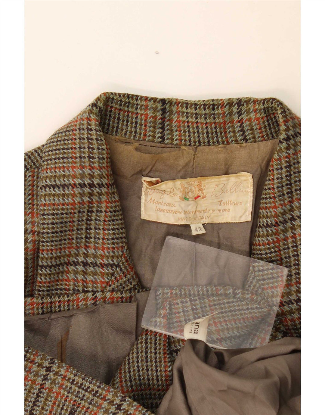 Vintage Damen 2-Knopf-Blazerjacke IT 42 Mittelgrüne Hahnentrittwolle