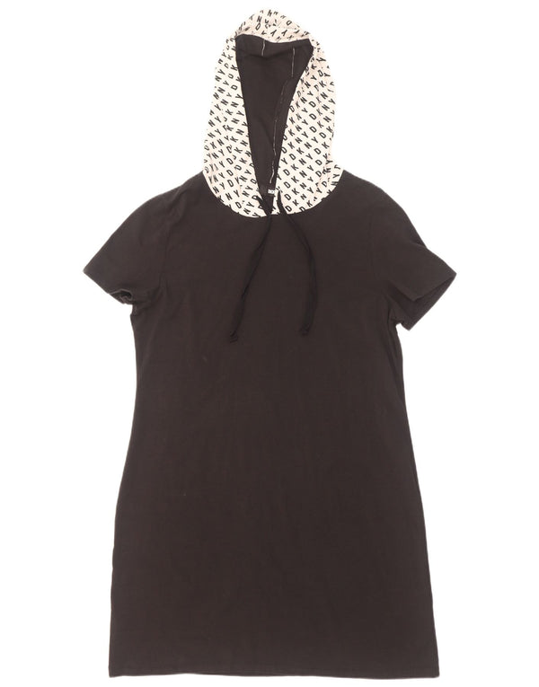 Dkny Womens Graphic Hooded T-Shirt Dress UK 18 XL Schwarze Colourblock-Baumwolle