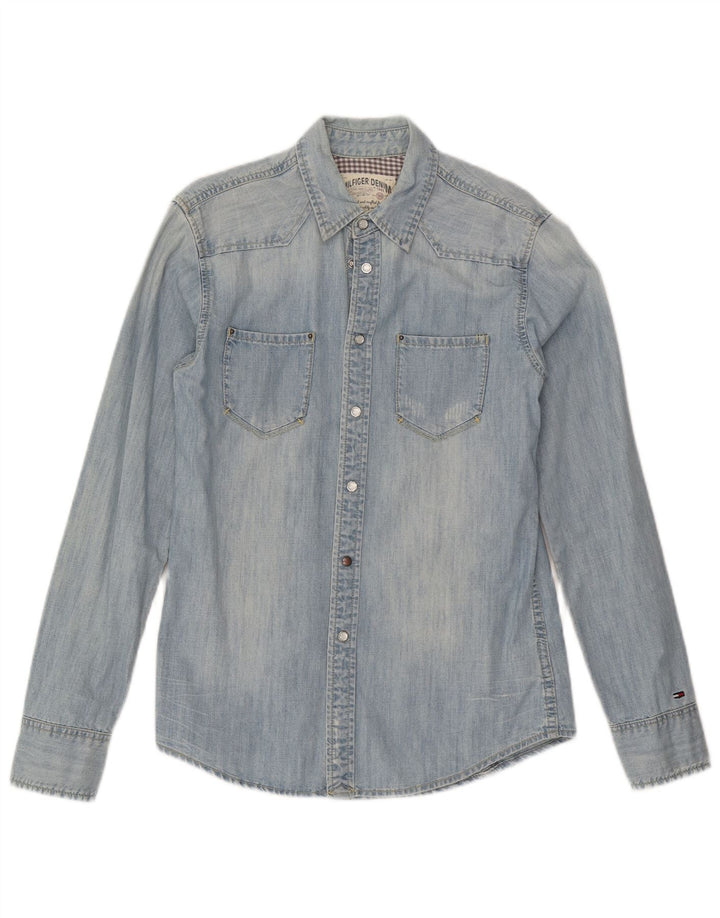 Tommy Hilfiger Herren-Jeanshemd, klein, blaue Baumwolle