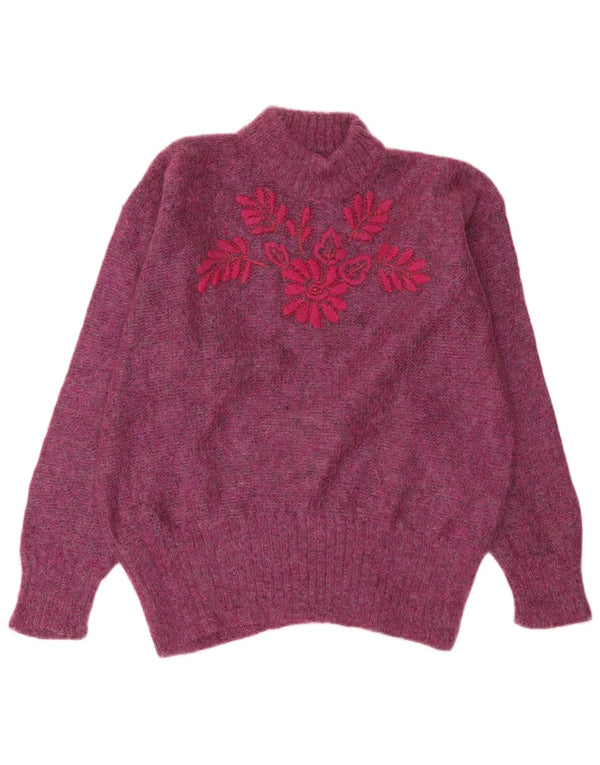 Vintage Damen Übergroßer Rollkragenpullover Pullover UK 18 XL Lila Blumen