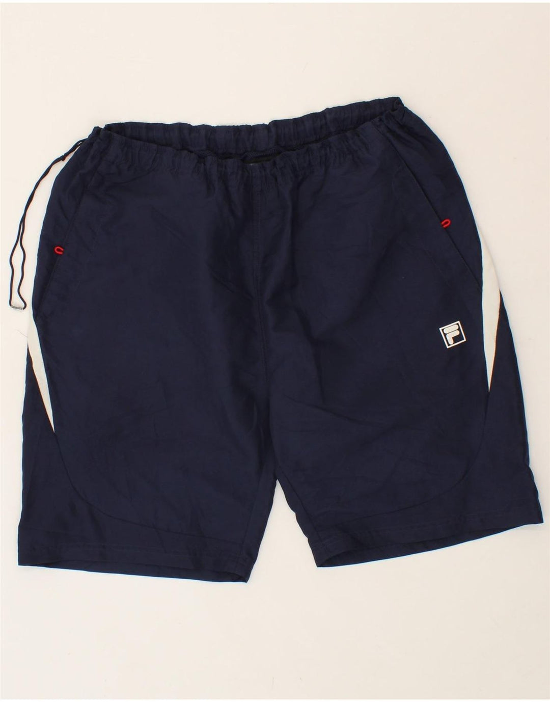 FILA Mens Graphic Sport Shorts Medium  Navy Blue Colourblock Vintage Fila and Second-Hand Fila from Messina Hembry 