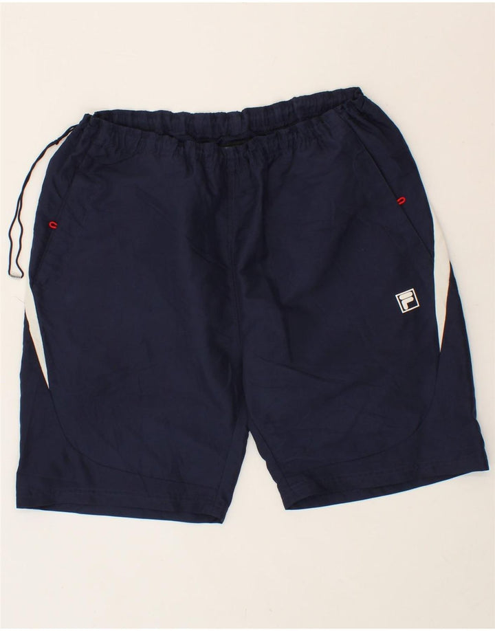 FILA Mens Graphic Sport Shorts Medium  Navy Blue Colourblock Vintage Fila and Second-Hand Fila from Messina Hembry 