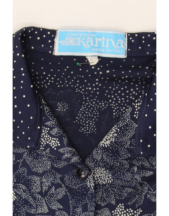VINTAGE Womens Shirt IT 42 Medium Navy Blue Floral Polyester Vintage Vintage and Second-Hand Vintage from Messina Hembry 