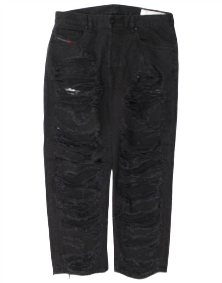 Diesel Damen Aryel Distressed Regular Straight Jeans W29 L25 Schwarz Klassisch