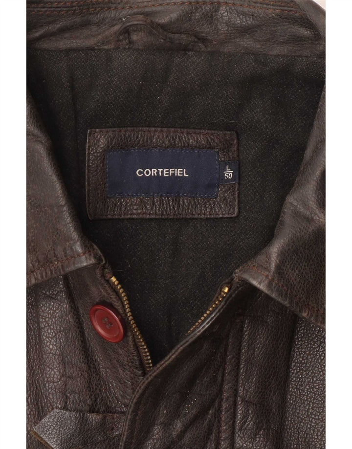 Cortefiel Herren Lederjacke IT 50 Large Brown Classic