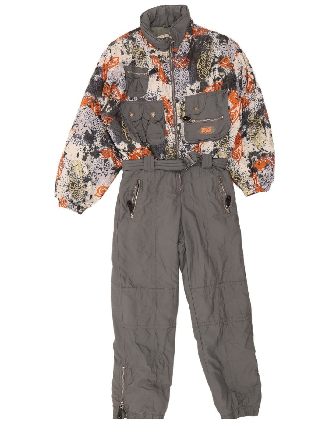 Vintage Herren Skioverall mit abstraktem Muster, groß, Grau
