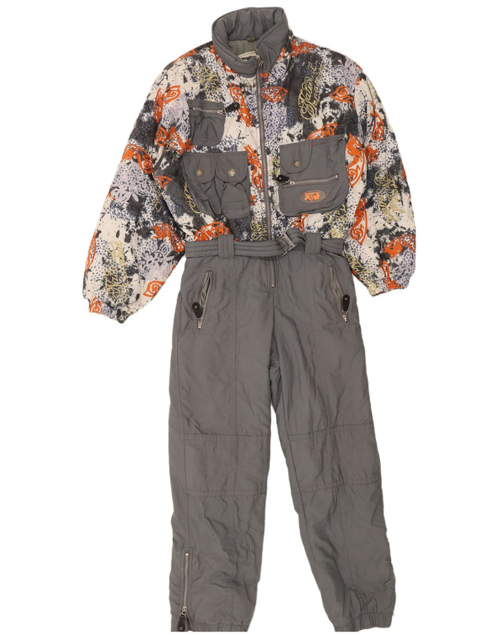 Vintage Herren Skioverall mit abstraktem Muster, groß, Grau