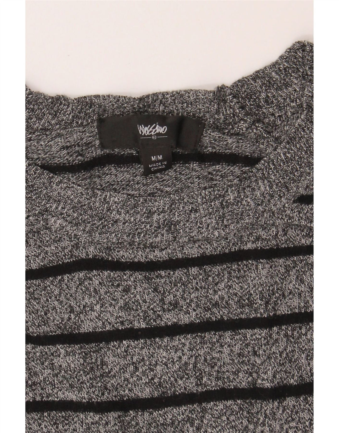 MOSSIMO Womens Boat Neck Jumper Sweater UK 12 Medium Grey Striped Nylon Vintage Mossimo and Second-Hand Mossimo from Messina Hembry 