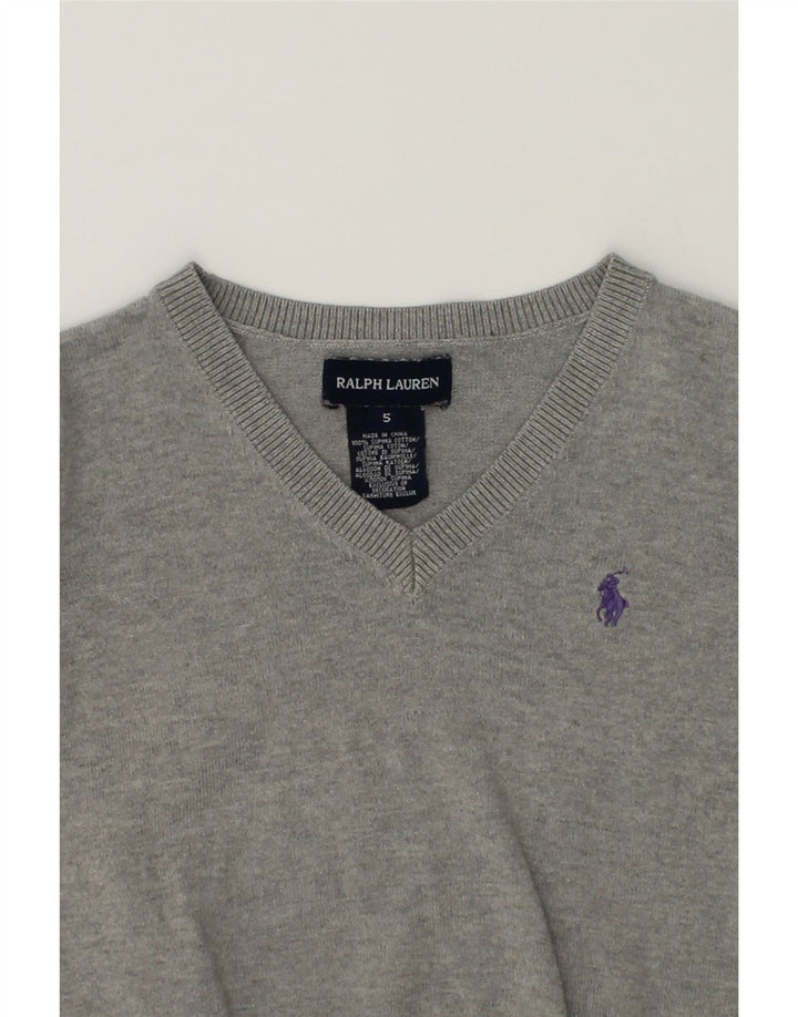 RALPH LAUREN Girls V-Neck Jumper Sweater 4-5 Years Grey Cotton | Vintage Ralph Lauren | Thrift | Second-Hand Ralph Lauren | Used Clothing | Messina Hembry 