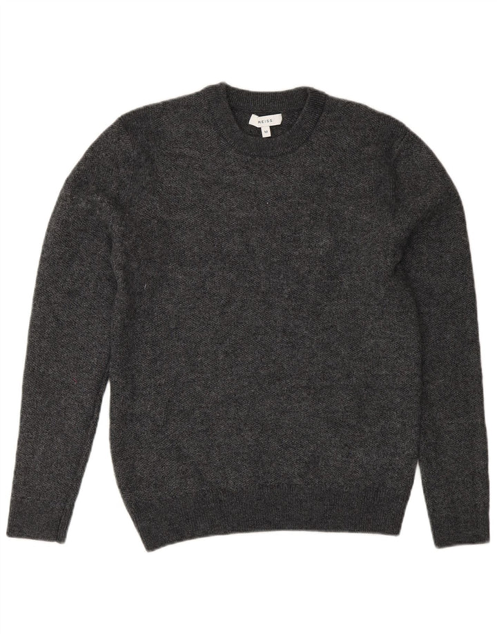 Reiss Damen-Pullover mit Rundhalsausschnitt, UK 12, mittelgrau gefleckte Wolle