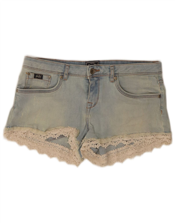 Superdry Damen Jeansshorts W28 mittelblaue Baumwolle