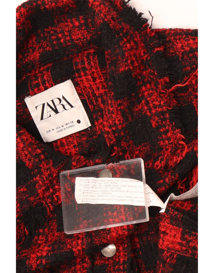 Zara Damen-Overshirt, übergroßes Hemd, UK 14, Mittelrotes Hahnentritt-Acryl