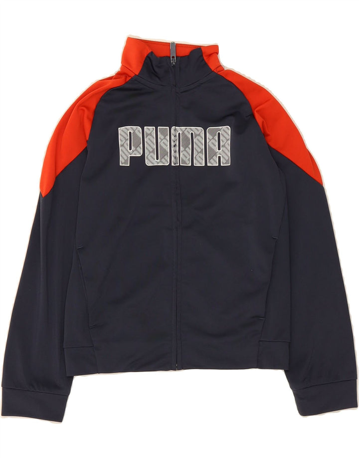 PUMA Boys Graphic Tracksuit Top Jacket 9-10 Years Navy Blue Colourblock Vintage Puma and Second-Hand Puma from Messina Hembry 