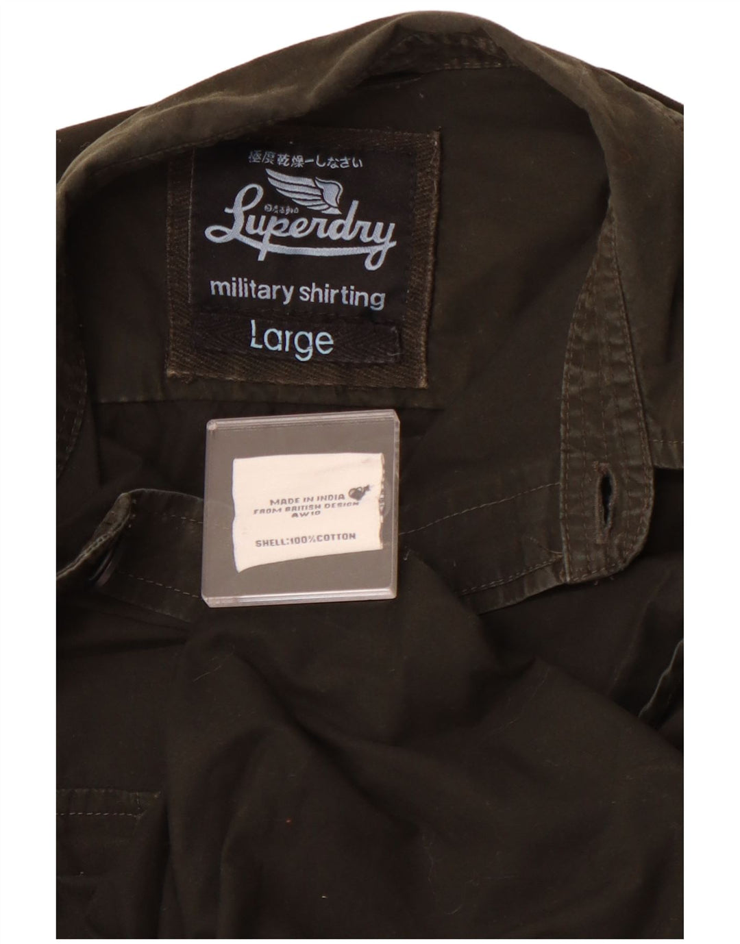 SUPERDRY Herren-Militärhemd, groß, Khaki, Baumwolle