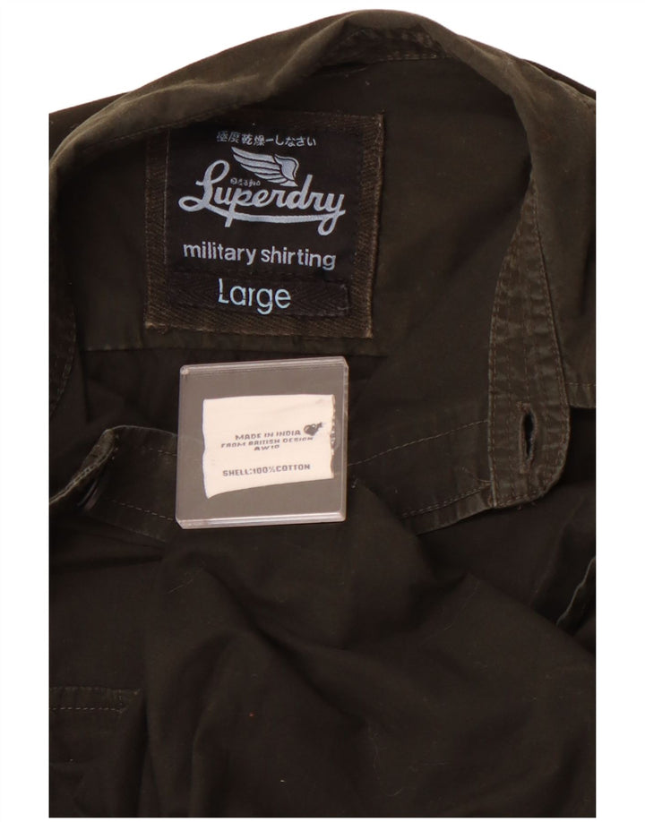 SUPERDRY Herren-Militärhemd, groß, Khaki, Baumwolle
