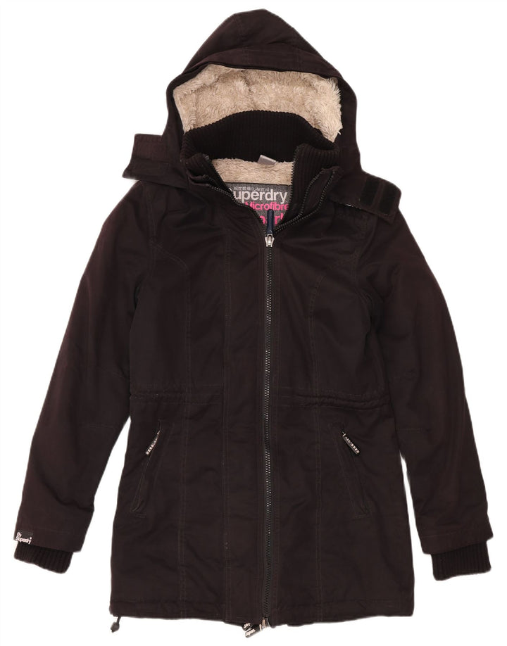 SUPERDRY Womens Hooded Parka Jacket UK 10 Small Black Polyester