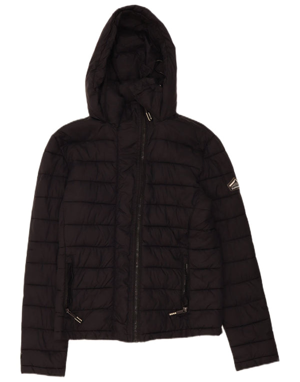 Superdry Wattierte Damenjacke mit Kapuze, UK 14, Mittelschwarz, Polyester