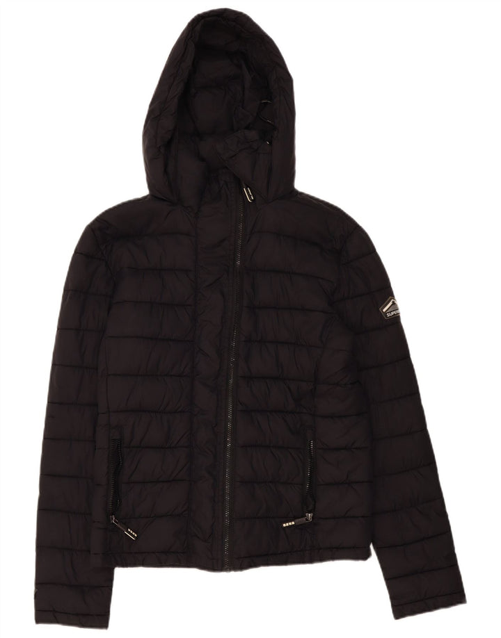 Superdry Wattierte Damenjacke mit Kapuze, UK 14, Mittelschwarz, Polyester