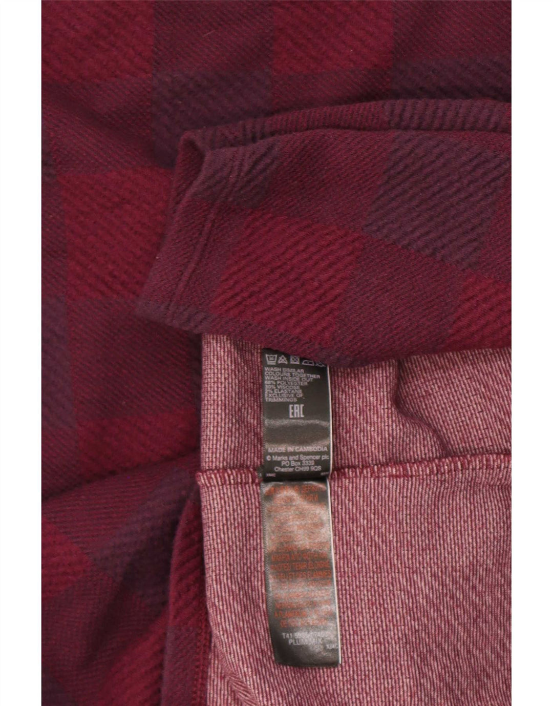 Marks & Spencer Damen Top Langarm UK 14 Large Lila Kariert Polyester