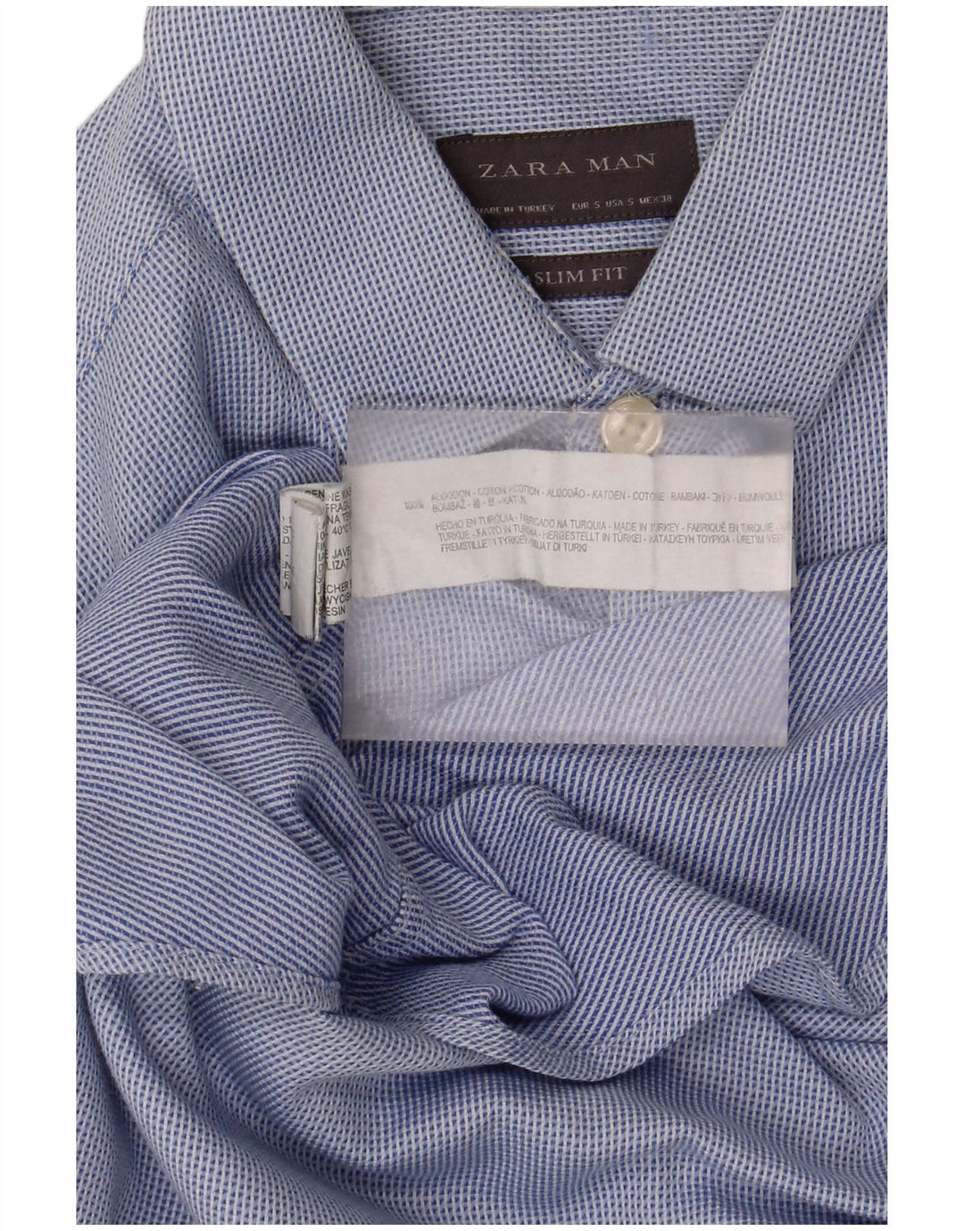 Slim-Fit-Hemd für Herren von Zara, klein, blau gepunktet, Baumwolle
